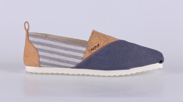 Najha Fashion blue espadrilles crafted from recycled ocean fabrics with recycled soles – sustainable luxury footwear.