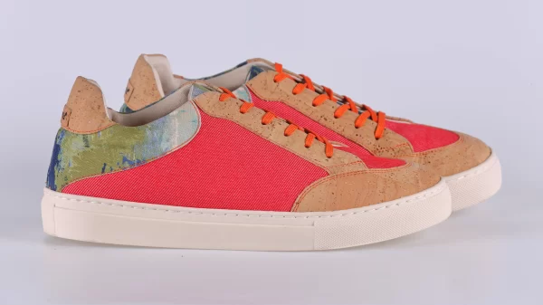 Najha Fashion red sustainable sneakers with recycled materials, ergonomic design, and handcrafted luxury.