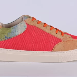 Najha Fashion red sustainable sneaker handcrafted in Portugal with recycled materials and refined luxury details.
