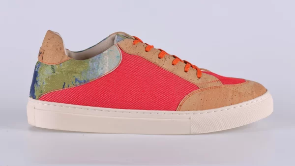 Najha Fashion red sustainable sneaker handcrafted in Portugal with recycled materials and refined luxury details.