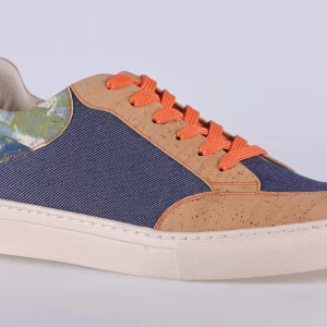 Najha Fashion blue sustainable sneaker handcrafted in Portugal with recycled materials and detailed luxury design.