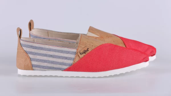 Najha Fashion red espadrilles handcrafted with recycled fabrics and eco-conscious soles, sustainable Portuguese luxury footwear.