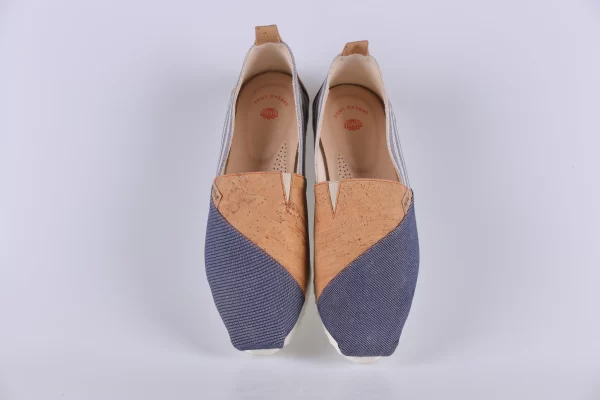 Najha Fashion blue espadrilles handcrafted in Portugal with recycled fabrics, cork details, and sustainable soles.